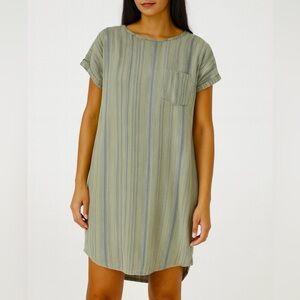 Cloth & Stone Green Striped Button-Back Linen Blend Shirt Dress Size Large